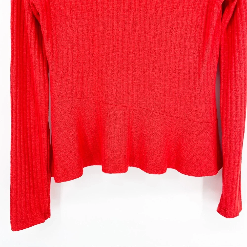 Anthropologie Maeve Winterscape Cowl Neck Waffle Knit Top Coral Small